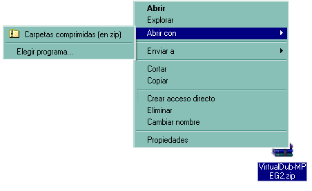 Ejemplo de la opcion llamada Abrir Con